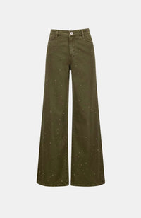 Featherweave Denim Wide Leg Jeans With Rhinestones
