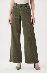 Featherweave Denim Wide Leg Jeans With Rhinestones