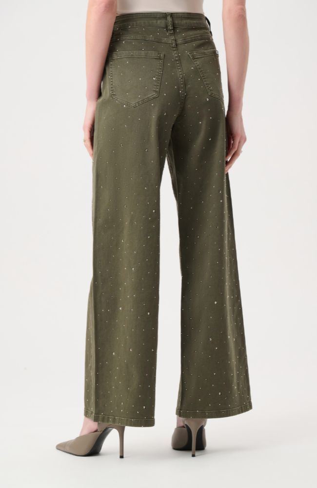 Featherweave Denim Wide Leg Jeans With Rhinestones