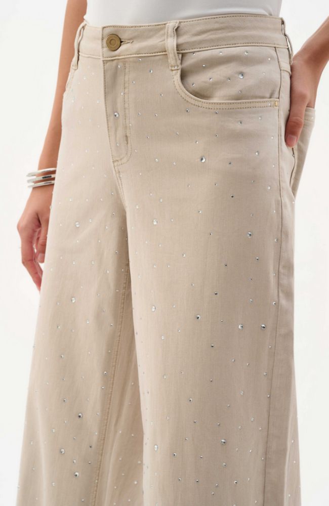 Denim Wide Leg Jeans With Rhinestones