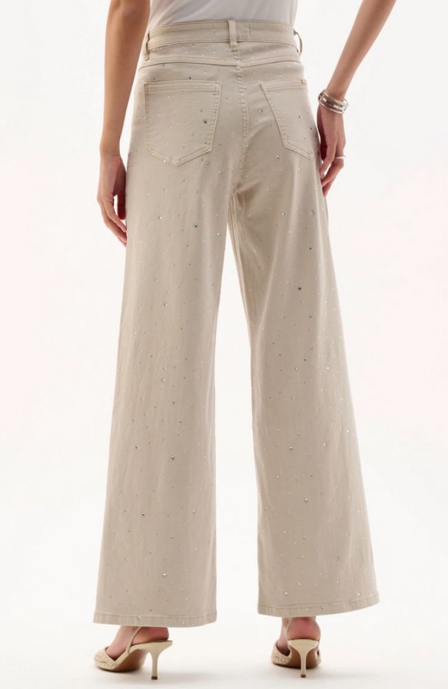 Denim Wide Leg Jeans With Rhinestones