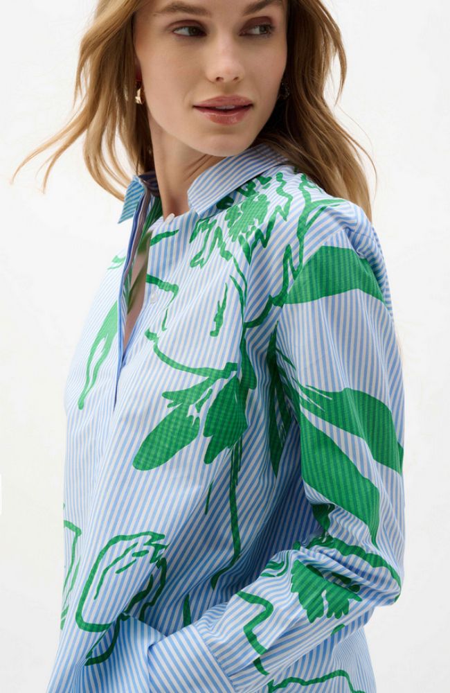 Cotton Stripe Floral Blouse