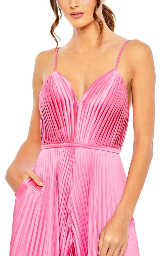 Pleated Plunge Wide Leg Jumpsuit