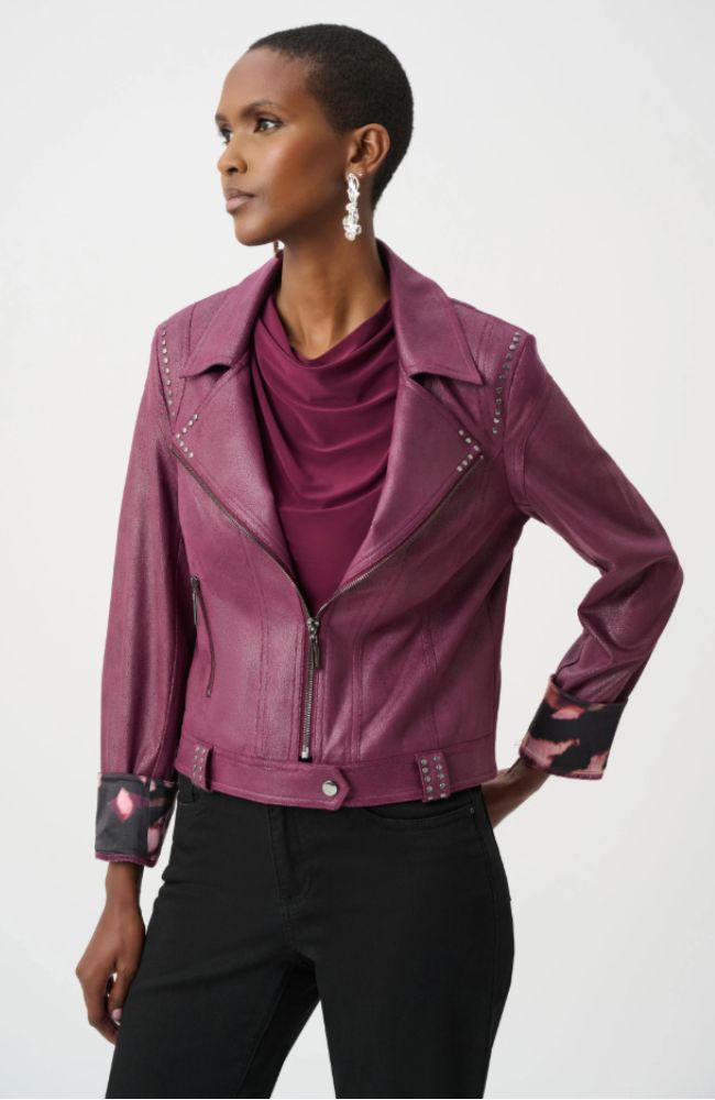 Fitted Foiled Faux Suede Jacket