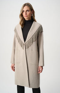 Wool Blend Fringed Collar Coat
