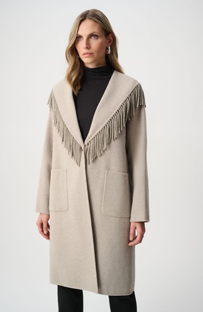 Wool Blend Fringed Collar Coat