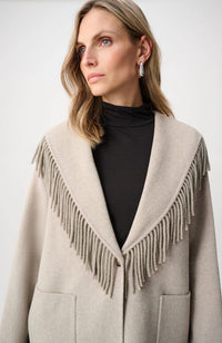 Wool Blend Fringed Collar Coat