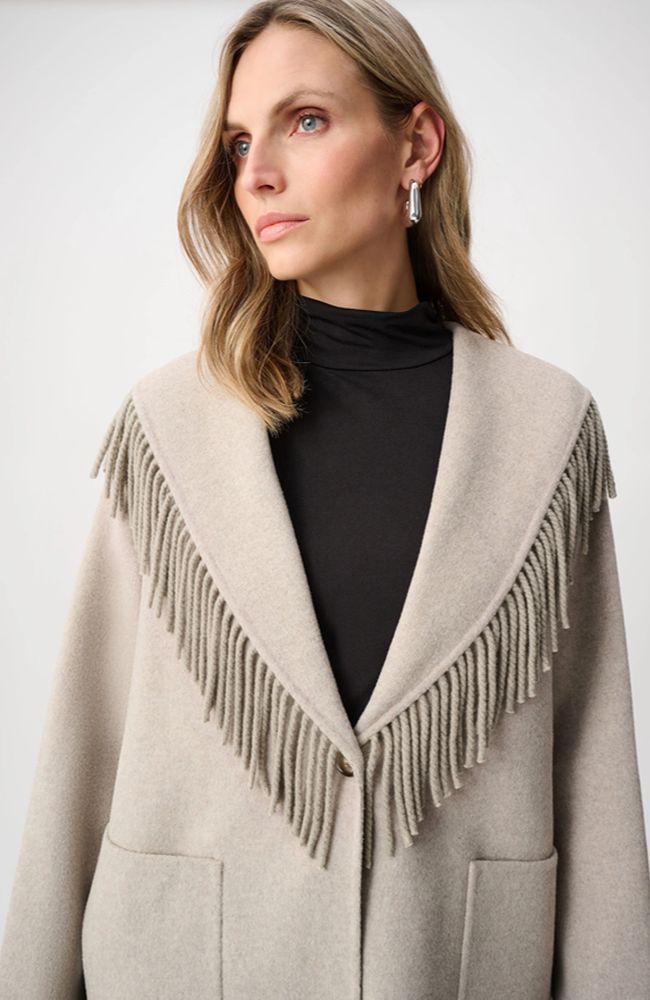 Wool Blend Fringed Collar Coat