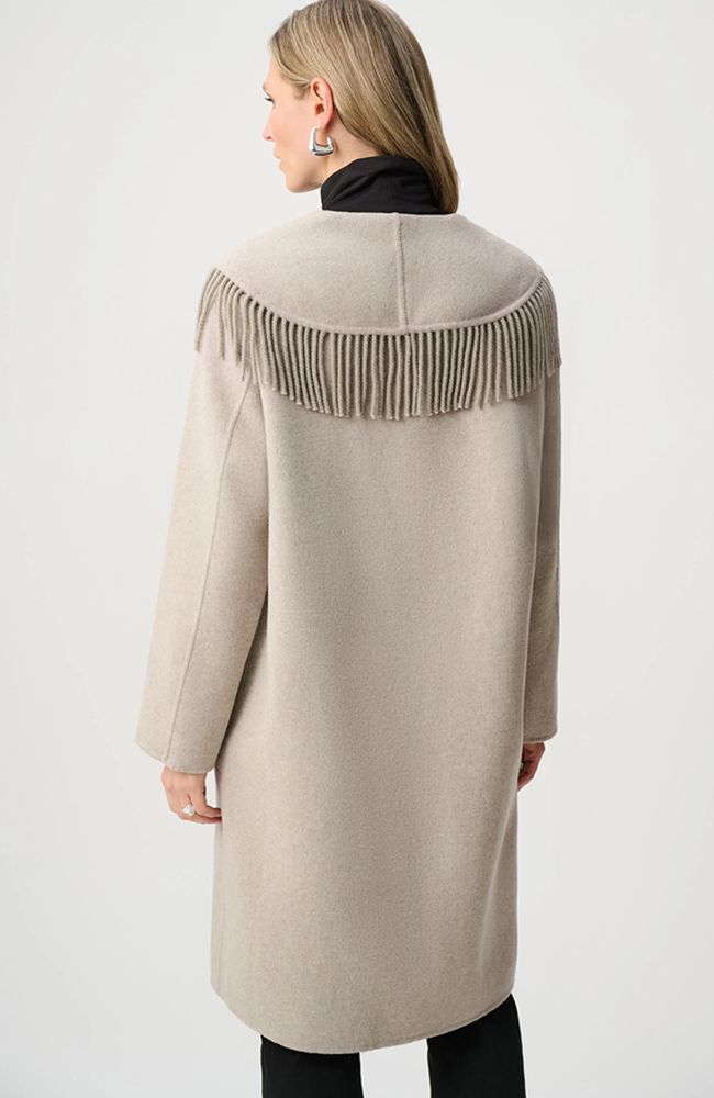 Wool Blend Fringed Collar Coat