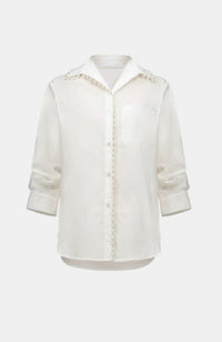 Poplin Pearl Trim Boxy Blouse