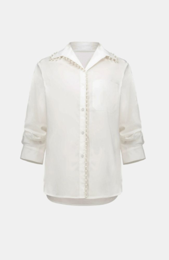 Poplin Pearl Trim Boxy Blouse