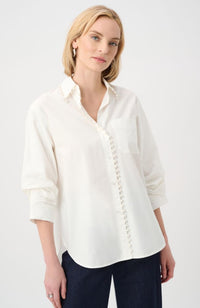 Poplin Pearl Trim Boxy Blouse