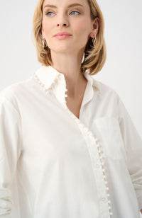 Poplin Pearl Trim Boxy Blouse