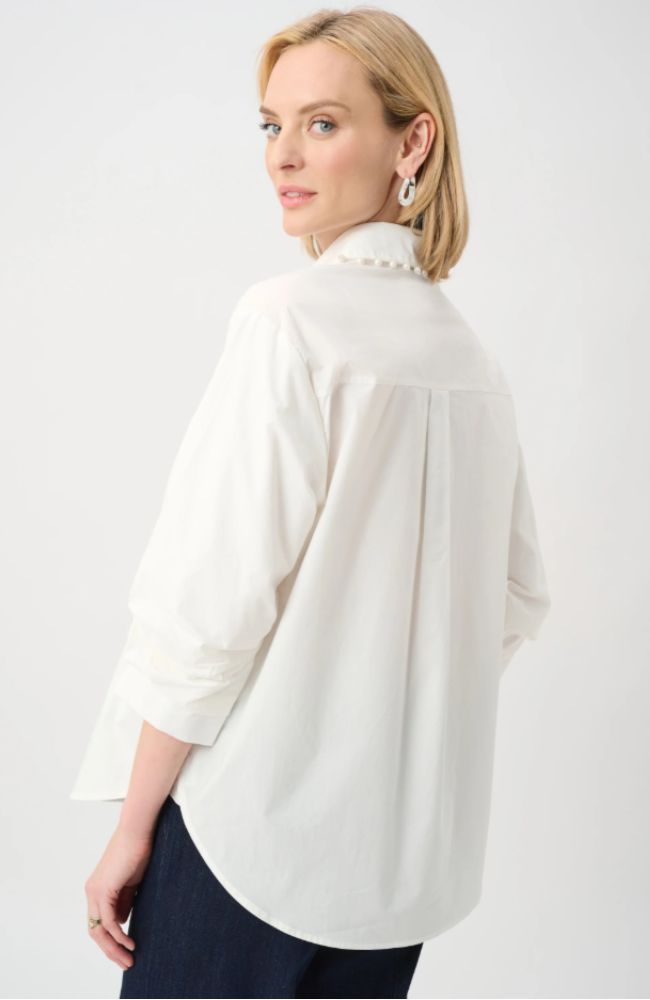 Poplin Pearl Trim Boxy Blouse