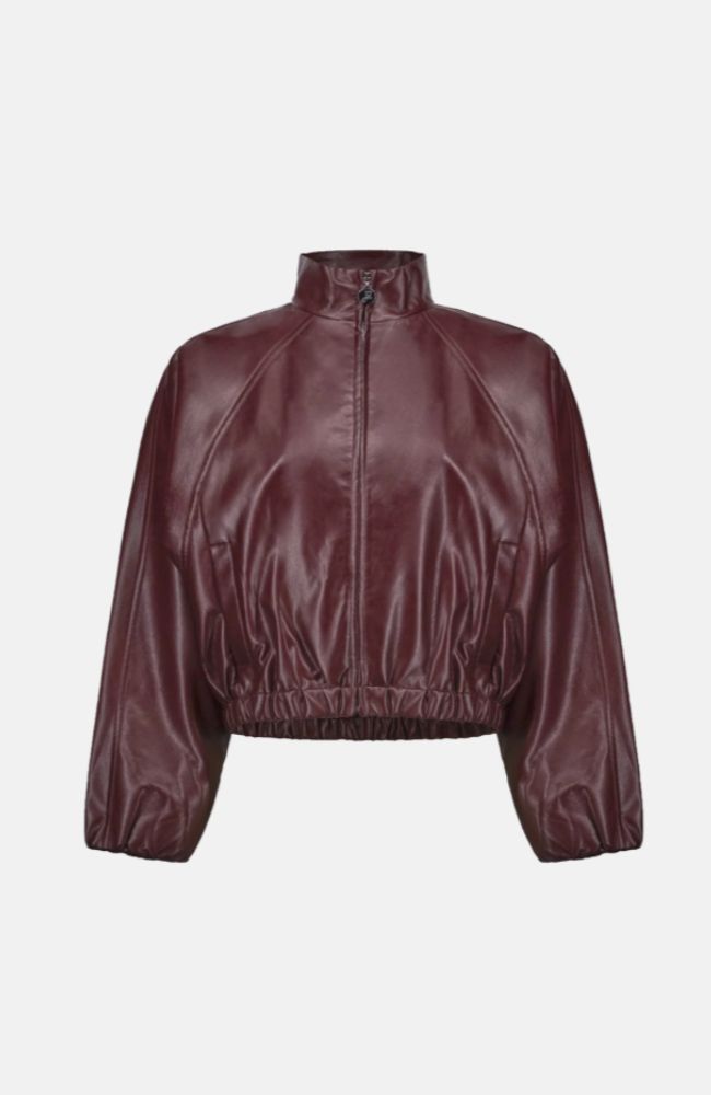 Leatherette Mock Neck Bomber