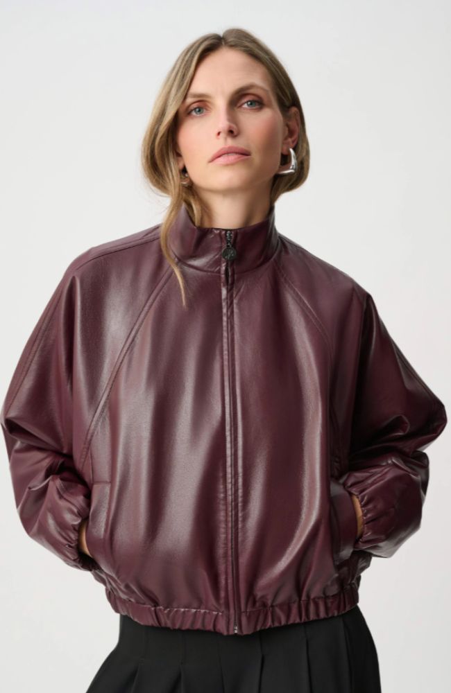 Leatherette Mock Neck Bomber