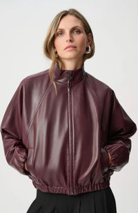 Leatherette Mock Neck Bomber