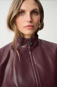 Leatherette Mock Neck Bomber