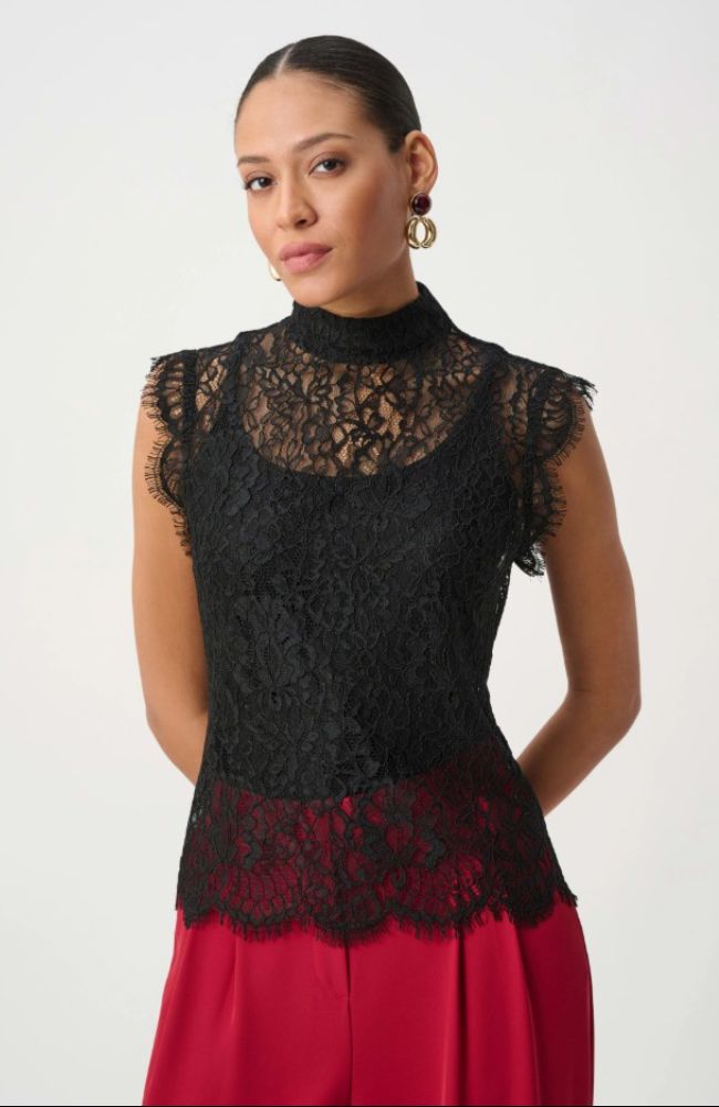 Lace Mock Neck Fitted Top