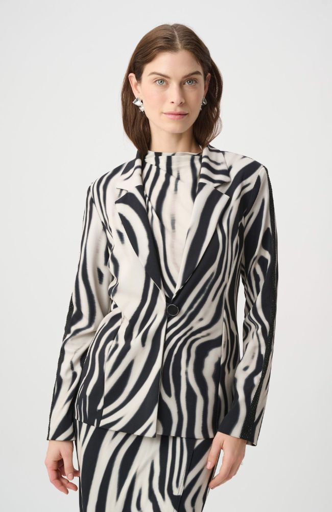 Animal Print Blazer With Rhinestone