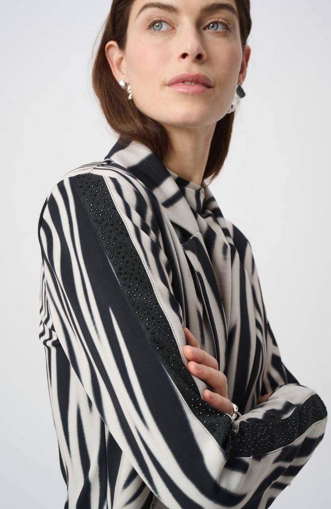 Animal Print Blazer With Rhinestone