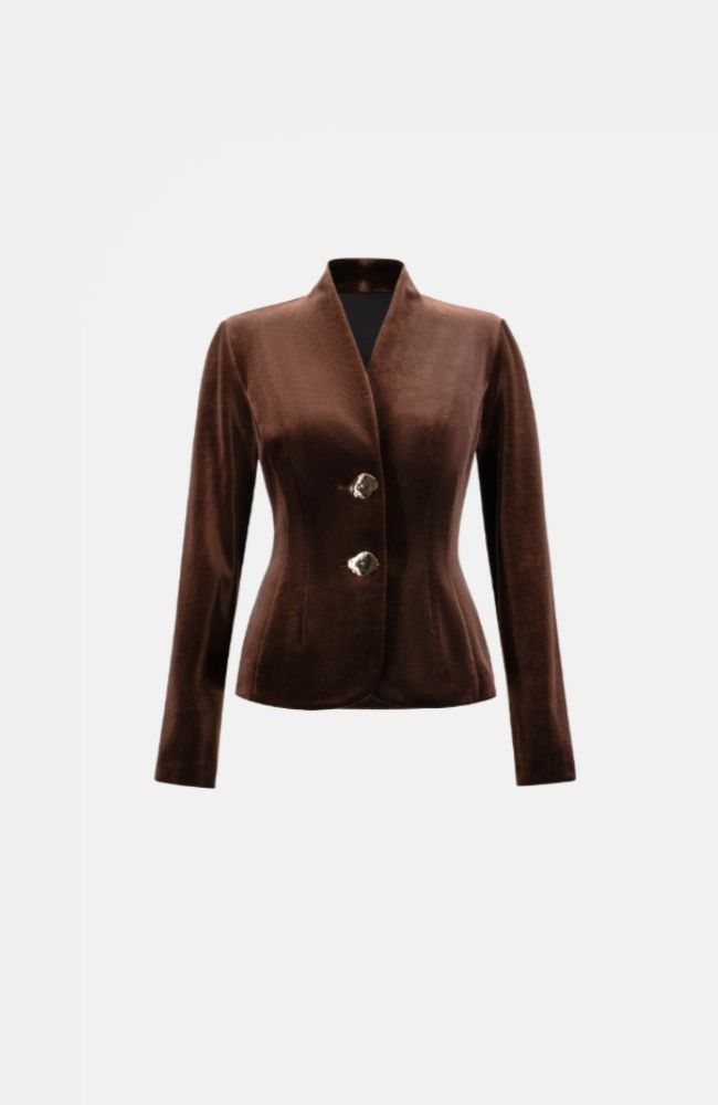 Velvet Fitted Blazer in Mahogany