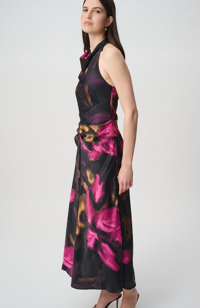 Floral Satin Halter Dress