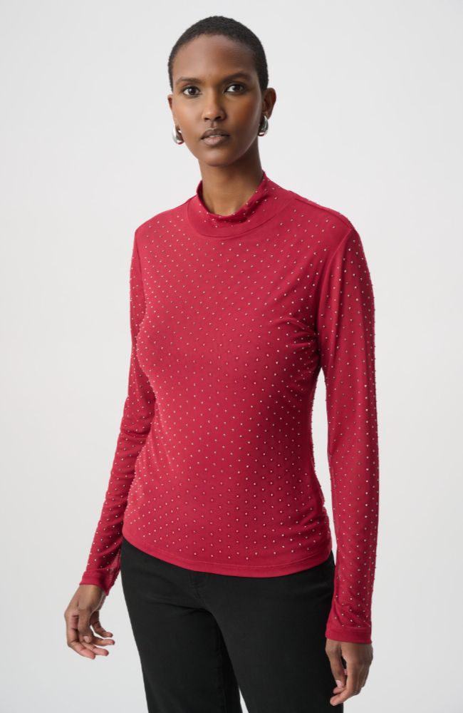 Rhinestone Mesh Long Sleeve Top