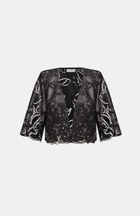 Faux Leather Embroidered Bolero