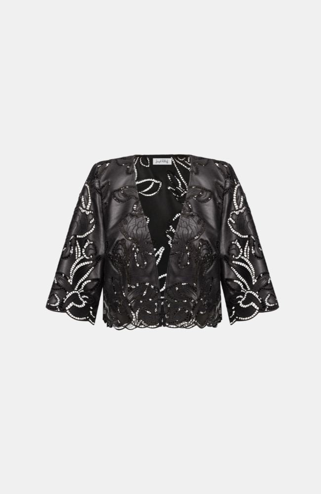 Faux Leather Embroidered Bolero