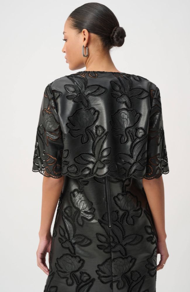 Faux Leather Embroidered Bolero