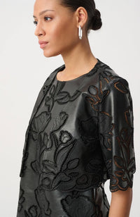 Faux Leather Embroidered Bolero