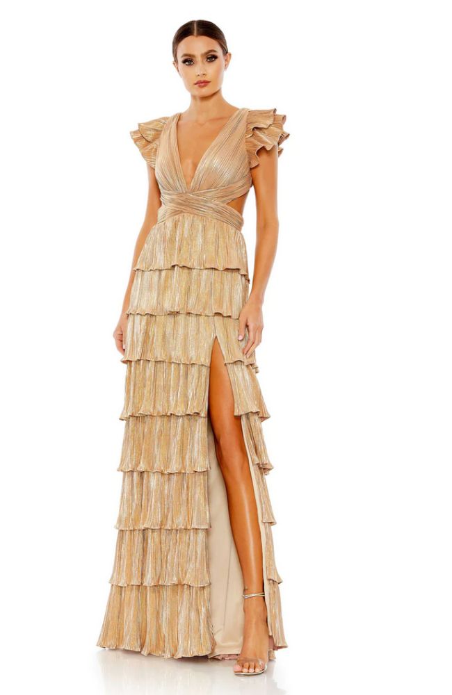 Ruffle Tiered Lace Up Gown