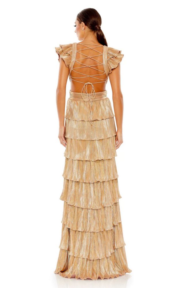 Ruffle Tiered Lace Up Gown