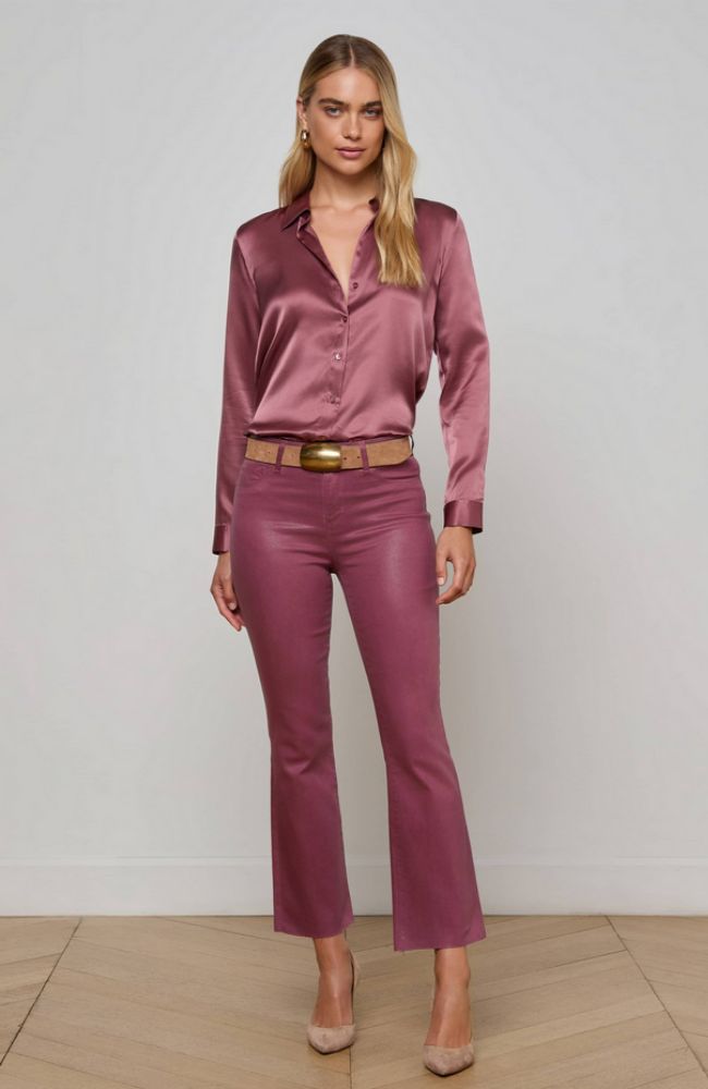 Kendra Crop Flare in Deep Mauve Coated