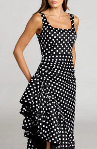 Polka Dot Ankle Dress with Ruffle