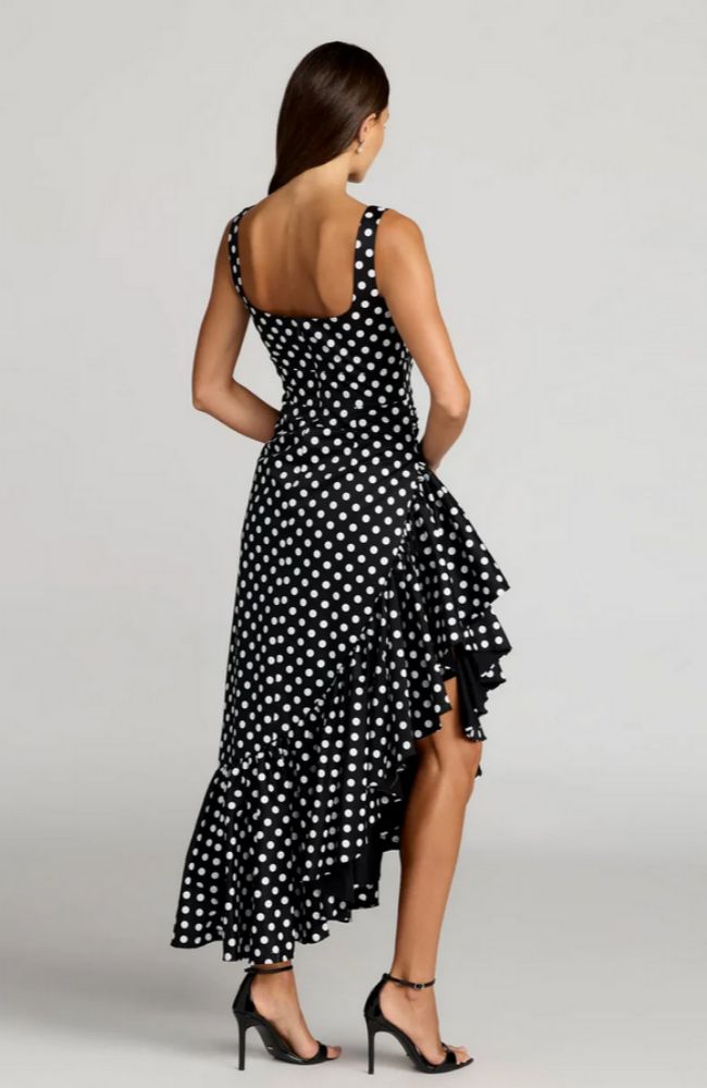Polka Dot Ankle Dress with Ruffle
