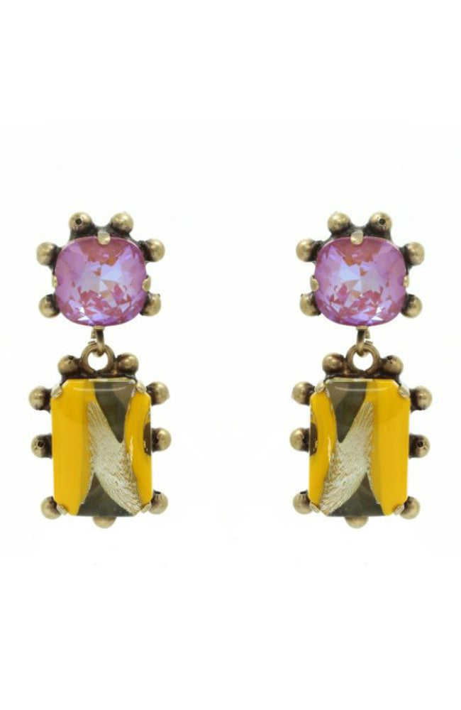2 Stone Pink Yellow Earrings