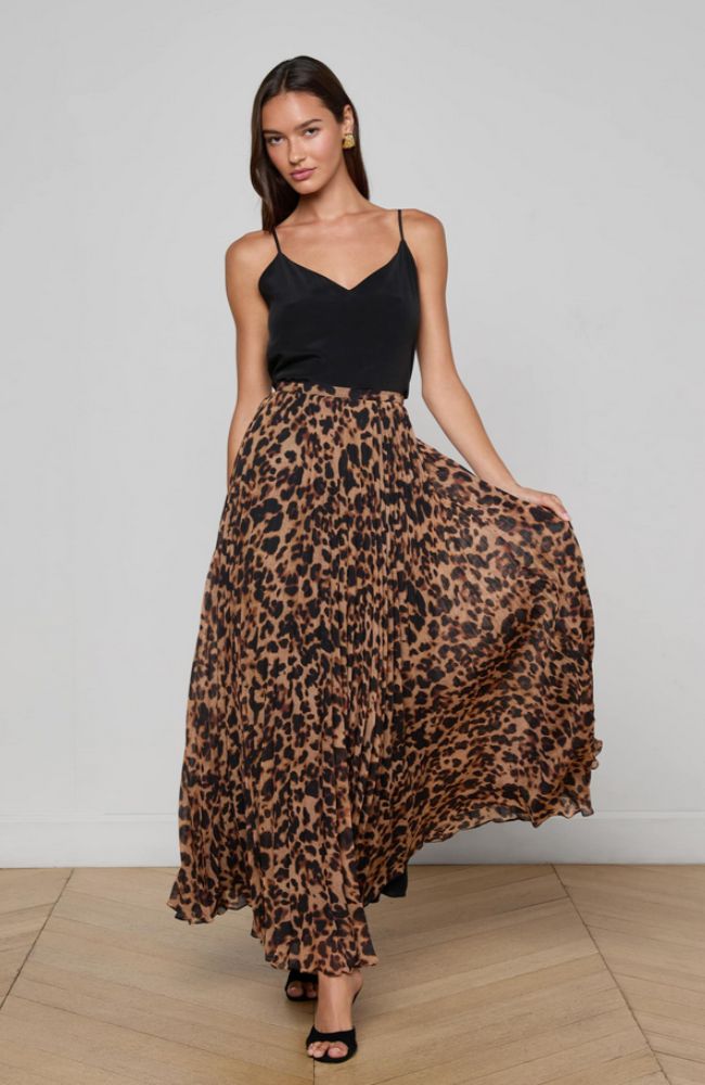 Torin Pleated Maxi Skirt in Leopard