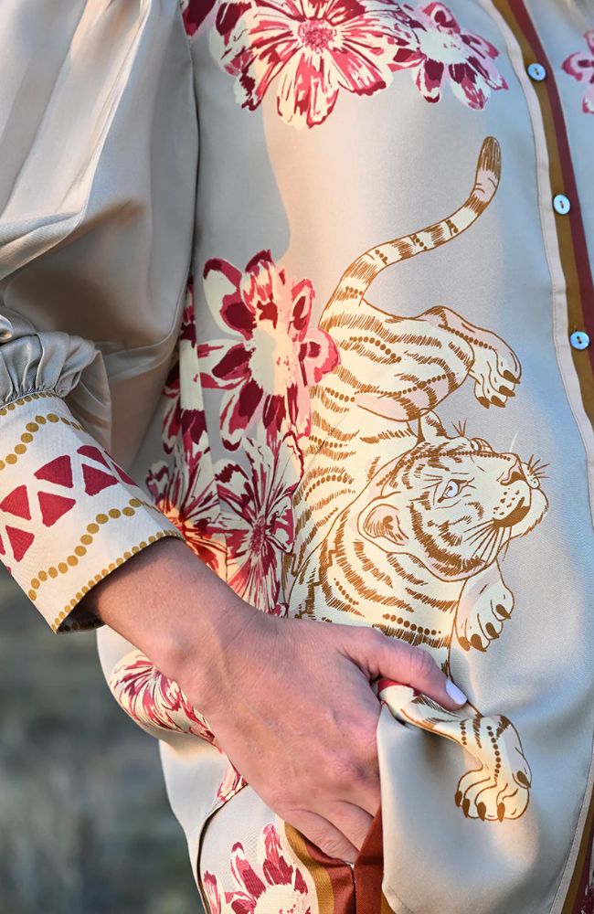 Silk Shirt Flower Tiger