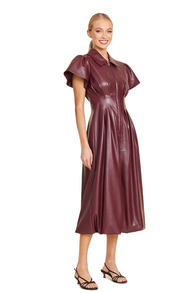 Vegan Leather Midi Bubble Dress