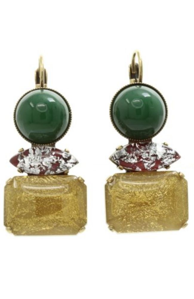3 Stone Green Gold Earrings