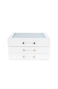 Kendall 3 Clear Lid Jewelry Box in White
