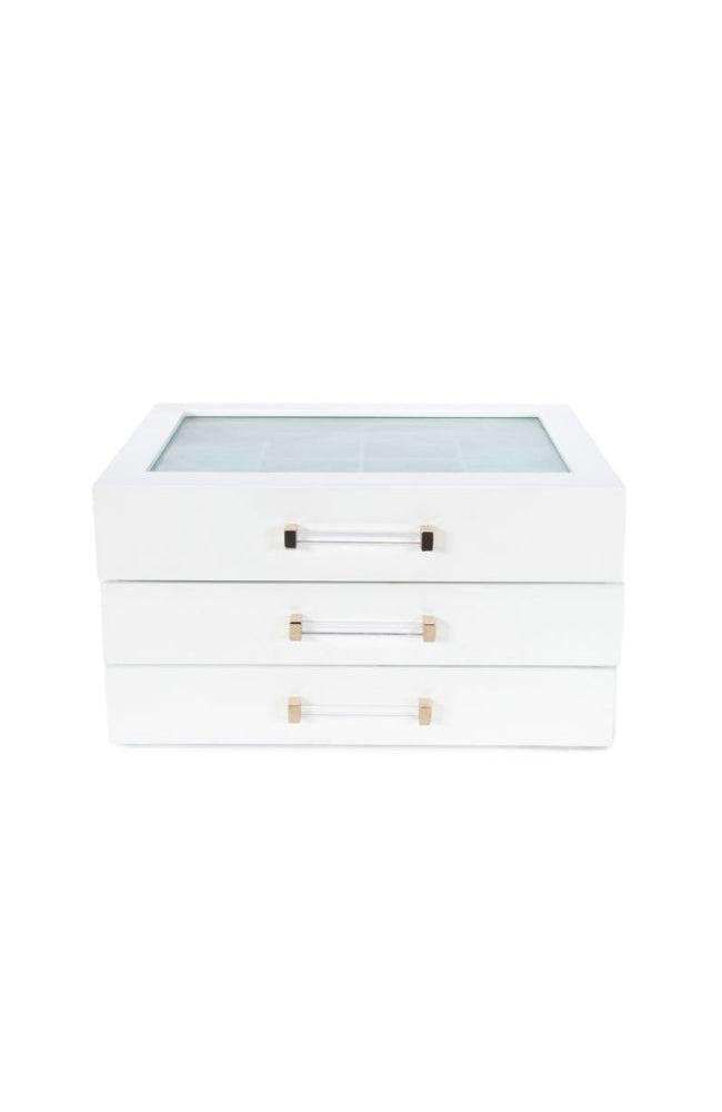 Kendall 3 Clear Lid Jewelry Box in White