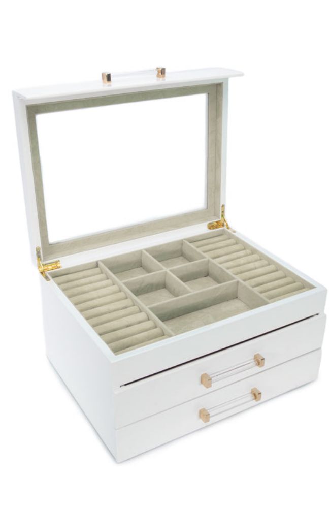 Kendall 3 Clear Lid Jewelry Box in White