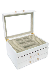 Kendall 3 Clear Lid Jewelry Box in White