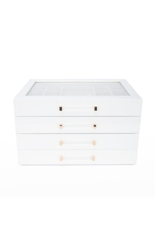 Kendall 4 Clear Lid Jewelry Box in White