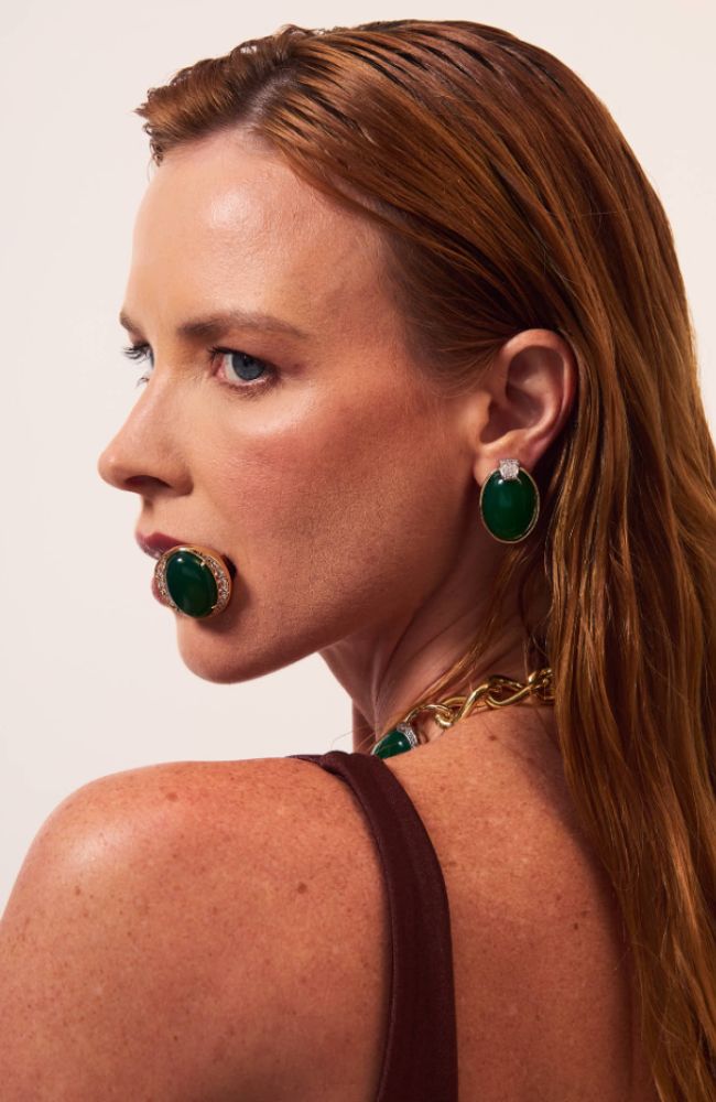 Splendore Earrings Green Agate