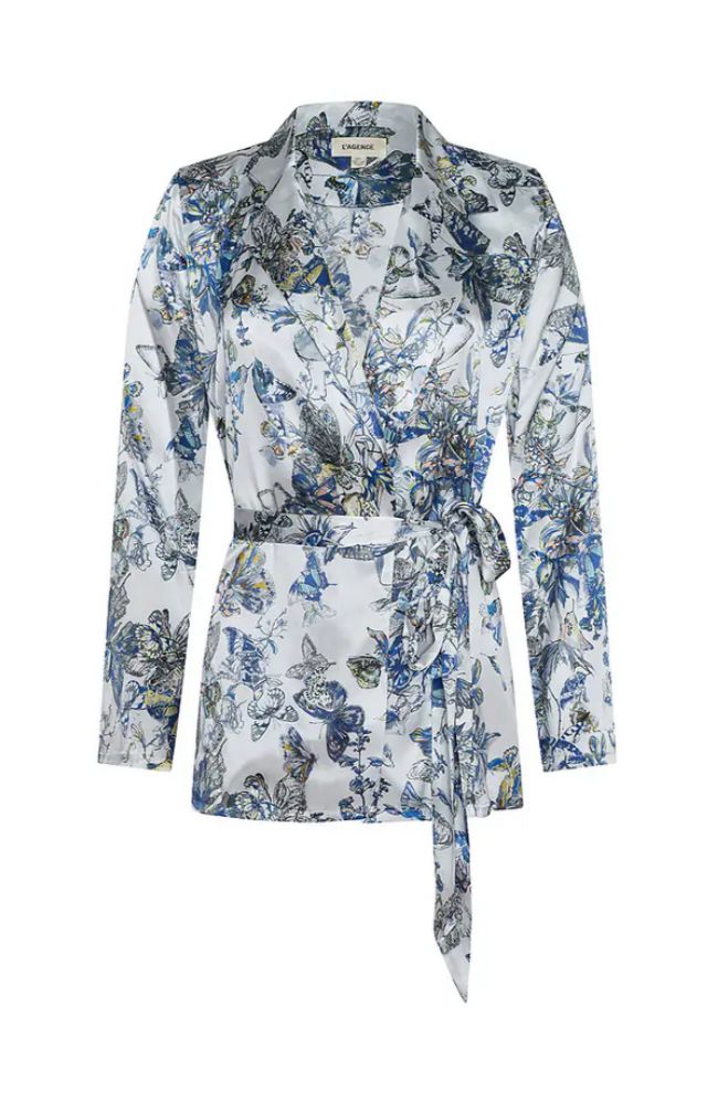 Ciara Robe Top Gray Watercolor Butterfly