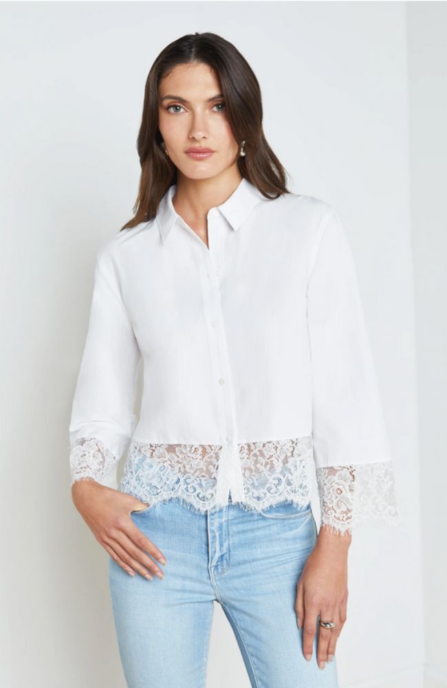 Levo Lace Trim Cropped Shirt